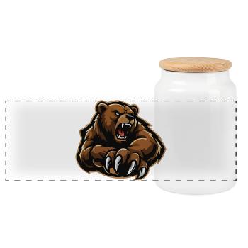 Angry Bear Claw Illustration - Panoramic Cookie Jar with Wooden Lid - white - Front