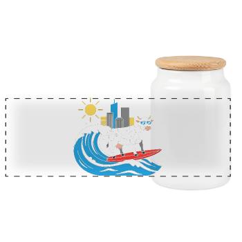 Surfende Kuh am City-Wave - Panorama Keksdose mit Holzdeckel - Weiß - Vorne
