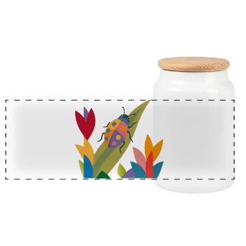 Colorful insect in the flower field – nature motif - Panoramic Cookie Jar with Wooden Lid - white - Front