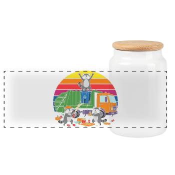 Recycling robbers in the rainbow - Panoramic Cookie Jar with Wooden Lid - white - Front