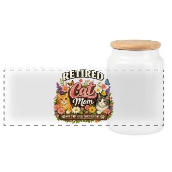 Rentner Katzen Mama Floral Blumen Rente - Panorama Keksdose mit Holzdeckel - Weiß - Vorne