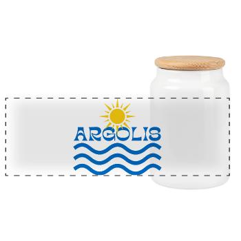 Argolis Sun and Waves - Panoramic Cookie Jar with Wooden Lid - white - Front