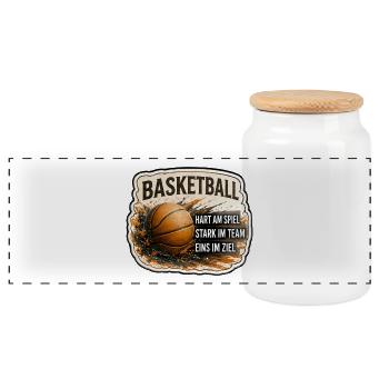 Basketball – Stark im Team - Panorama Keksdose mit Holzdeckel - Weiß - Vorne