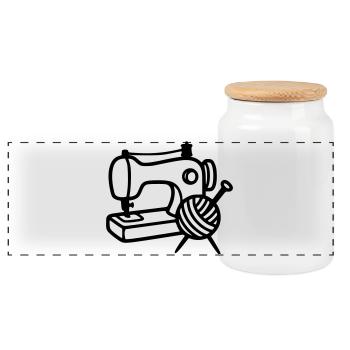 Sewing Machine Wool Knitting Sewing Handmade - Panoramic Cookie Jar with Wooden Lid - white - Front