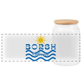 Borsh Albania Beach Wave Logo - Panorama Keksdose mit Holzdeckel - Weiß - Vorne