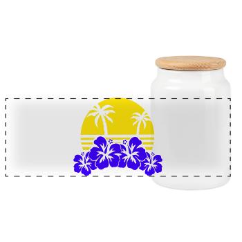 Tropische Abendsonne Hibiskus - Panorama Keksdose mit Holzdeckel - Weiß - Vorne