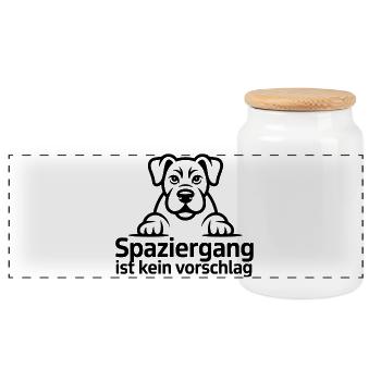 Pfotenblick: Spaziergang ist kein Vorschlag - Panorama Keksdose mit Holzdeckel - Weiß - Vorne