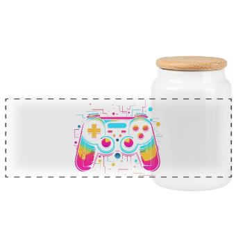 Game Controller Retrowave Look - Panorama Keksdose mit Holzdeckel - Weiß - Vorne