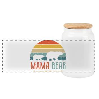 Mama Bear Sunset Family Silhouette - Panoramic Cookie Jar with Wooden Lid - white - Front