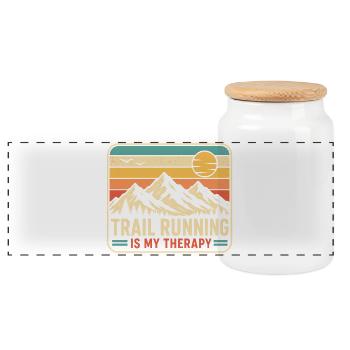 Trailrunning ist meine Therapie - Panorama Keksdose mit Holzdeckel - Weiß - Vorne