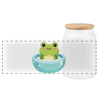 Frog in a bubble bath - Panoramic Cookie Jar with Wooden Lid - white - Front