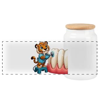 Dessin animé Tigre qui se brosse les dents - Boîte à biscuits avec couvercle en bois - blanc - Devant