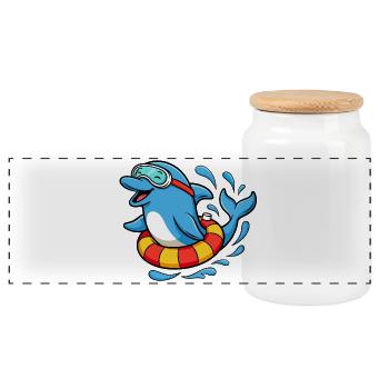 Divertissements de baignade de dauphins - Boîte à biscuits avec couvercle en bois - blanc - Devant