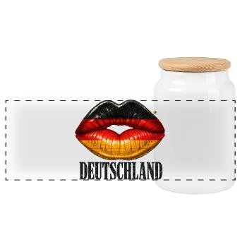 Lippen mit Deutschland-Flagge - Panorama Keksdose mit Holzdeckel - Weiß - Vorne