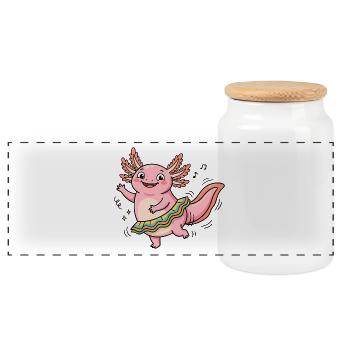 Dancing Queen Axolotl - Panorama Keksdose mit Holzdeckel - Weiß - Vorne