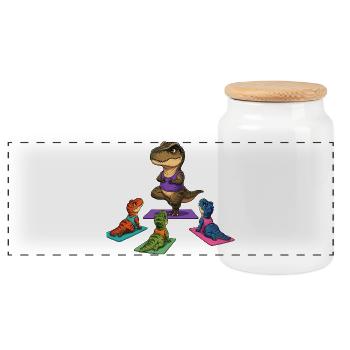 Dino Yoga Leader: Yoga Mats Parade - Panoramic Cookie Jar with Wooden Lid - white - Front