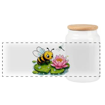 abeille, apiculteur, nid d’abeille, fleurs, insecte des prairies, - Boîte à biscuits avec couvercle en bois - blanc - Devant