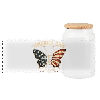 America 250 Vintage Butterfly | National Day USA - Panoramic Cookie Jar with Wooden Lid - white - Front