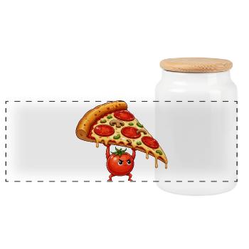 Tomato hero lifts pizza slice - Panoramic Cookie Jar with Wooden Lid - white - Front