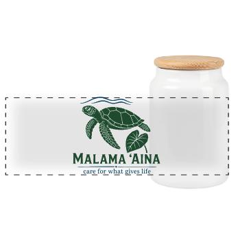 Malama Aina Schildkröte - Panorama Keksdose mit Holzdeckel - Weiß - Vorne