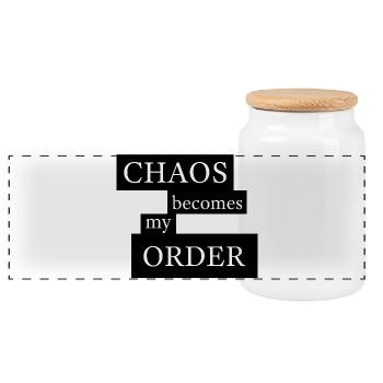 Chaos Becomes My Order - Panoramic Cookie Jar with Wooden Lid - white - Front