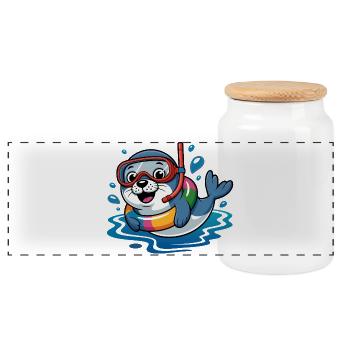 Seal Diver - Panoramic Cookie Jar with Wooden Lid - white - Front