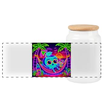 Neon-Schädel-Hängematte Sommersonne - Panorama Keksdose mit Holzdeckel - Weiß - Vorne