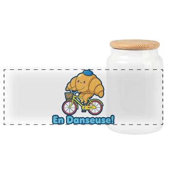 Croissant Mignon À Vélo En Danseuse - Boîte à biscuits avec couvercle en bois - blanc - Devant