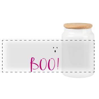 Boo – Funny Ghost Halloween Design - Panoramic Cookie Jar with Wooden Lid - white - Front