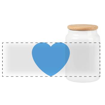 Blue Heart Motif - Panoramic Cookie Jar with Wooden Lid - white - Front