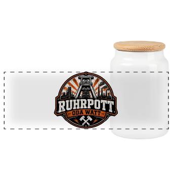 Ruhrpott Oda Watt – Industrie & Bergbau Ruhrgebiet - Panorama Keksdose mit Holzdeckel - Weiß - Vorne