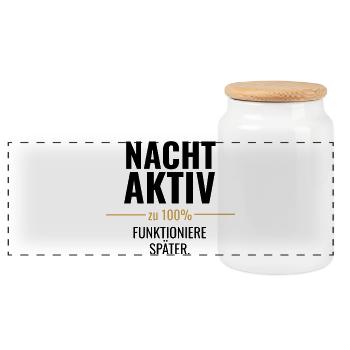 Nachtaktiv – Zu 100% funktioniere später - Panorama Keksdose mit Holzdeckel - Weiß - Vorne