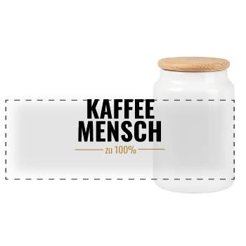 Kaffeemensch zu 100% - Panorama Keksdose mit Holzdeckel - Weiß - Vorne