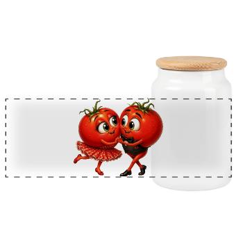 Tomaten Tänzer - Panorama Keksdose mit Holzdeckel - Weiß - Vorne