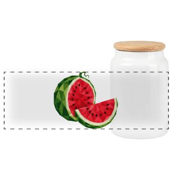 Geometric Watermelon | Polygon Fruit Motif - Panoramic Cookie Jar with Wooden Lid - white - Front