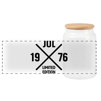 Limited Edition July 1976 Geburtstag Geschenk - Panorama Keksdose mit Holzdeckel - Weiß - Vorne