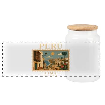 Peru Lima Vintage Reisemarke - Panorama Keksdose mit Holzdeckel - Weiß - Vorne