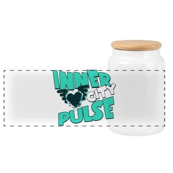 Inner City Pulse – Straßenkultur Grafikdesign - Panorama Keksdose mit Holzdeckel - Weiß - Vorne