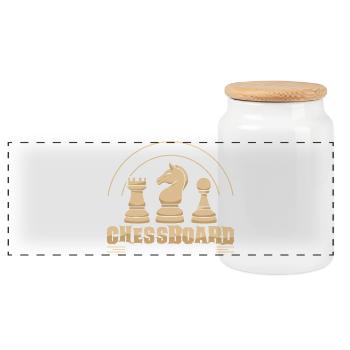 Schach Schachspieler Schachbrett - Panorama Keksdose mit Holzdeckel - Weiß - Vorne