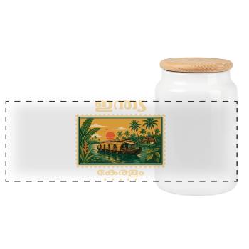 Marque de voyage vintage du Kerala en Inde - Boîte à biscuits avec couvercle en bois - blanc - Devant