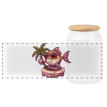 Piranha Fish Summer Holiday - Panoramic Cookie Jar with Wooden Lid - white - Front