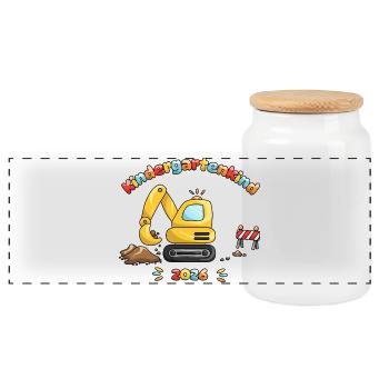 Enfant en maternelle 2026 | Les enfants excavateurs - Boîte à biscuits avec couvercle en bois - blanc - Devant