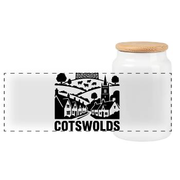 Cotswolds Hills Royaume-Uni Silhouette Vintage - Boîte à biscuits avec couvercle en bois - blanc - Devant
