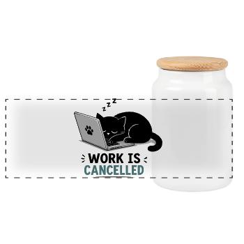 Cat break on the laptop - Panoramic Cookie Jar with Wooden Lid - white - Front