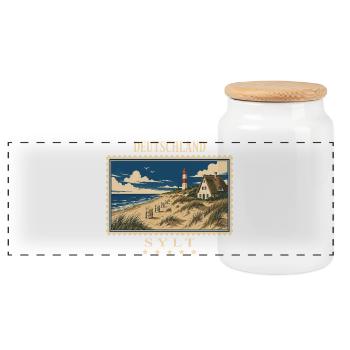 Deutschland Sylt Vintage Reisemarke - Panorama Keksdose mit Holzdeckel - Weiß - Vorne