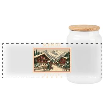 Schweiz Gstaad Vintage Reisemarke - Panorama Keksdose mit Holzdeckel - Weiß - Vorne