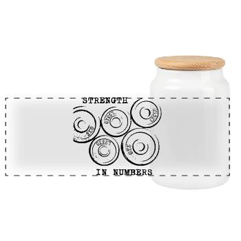 Strength In Numbers Gym - Weight Plates - Panoramic Cookie Jar with Wooden Lid - white - Front