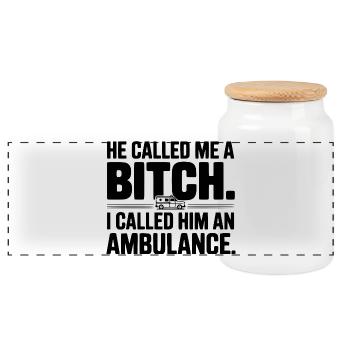 Il m’a traitée de. Je l’ai appelé une ambulance. - Boîte à biscuits avec couvercle en bois - blanc - Devant