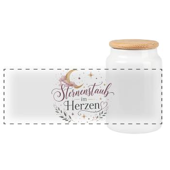 Sternenstaub im Herzen - Panorama Keksdose mit Holzdeckel - Weiß - Vorne