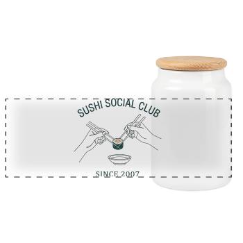 Sushi Social Club Maki Roll Since 2007 Japan Style - Panoramic Cookie Jar with Wooden Lid - white - Front